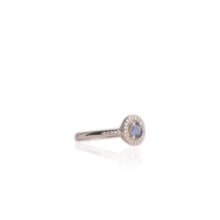Load image into Gallery viewer, 3 x 5 mm. Oval Cut Blue Madagascan Sapphire with Cz Halo Ring