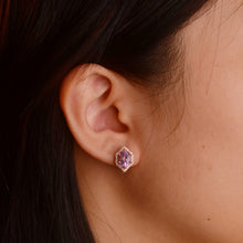 Load image into Gallery viewer, 6 x 8 mm. Oval Cut Purple Brazilian Amethyst with Cz Accents Earrings