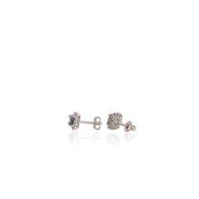 Load image into Gallery viewer, 5 mm. Cushion Cut London Blue Brazilian Topaz with Cz Accents Earrings