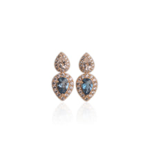 Load image into Gallery viewer, 6 x 9 mm. Pear Cut London Blue and White Brazilian Topaz with Cz Halo Drop Earrings