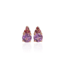 Load image into Gallery viewer, 8 mm. Round Cut Purple Brazilian Amethyst with Rhodolite Garnet Accents Earrings