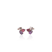Load image into Gallery viewer, 5 x 7 mm. Oval Cut Purple Brazilian Amethyst and Topaz Cluster Earrings (Blemished)