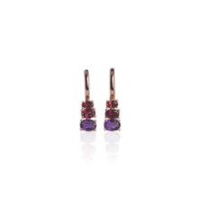Load image into Gallery viewer, 5 x 7 mm. Oval Cut Purple Brazilian Amethyst and Garnet Cluster Drop Earrings