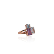 Load image into Gallery viewer, 8 x 10 mm. Octagon Cut Purple Brazilian Amethyst and Topaz Cluster Ring