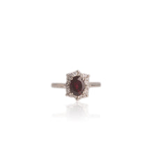 Load image into Gallery viewer, 6 x 8 mm. Oval Cut Purplish Red African Rhodolite Garnet with Cz Accents Ring