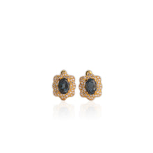 Load image into Gallery viewer, 5 x 7 mm. Oval Cut London Blue Brazilian Topaz with Cz Accents Earrings