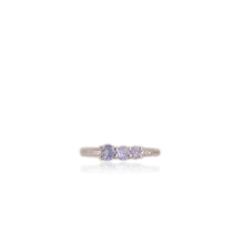 Load image into Gallery viewer, 4 mm. Round Cut Blue Violet Tanzanite with Cz Accents Trilogy Ring (Blemished)