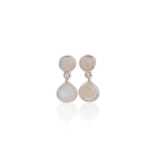 Load image into Gallery viewer, 8 mm. Pear Cabochon White Indian Moonstone Drop Earrings