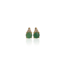 Load image into Gallery viewer, 8.5 mm. Round Cabochon Green Botswana Agate with Cz Accents Earrings