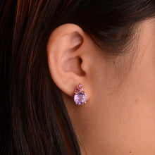 Load image into Gallery viewer, 8 mm. Round Cut Purple Brazilian Amethyst with Rhodolite Garnet Accents Earrings