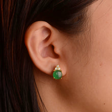 Load image into Gallery viewer, 8.5 mm. Round Cabochon Green Botswana Agate with Cz Accents Earrings