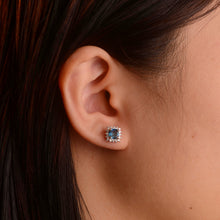 Load image into Gallery viewer, 5 mm. Cushion Cut London Blue Brazilian Topaz with Cz Accents Earrings