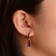 Load image into Gallery viewer, 5 x 7 mm. Oval Cut Purple Brazilian Amethyst and Garnet Cluster Drop Earrings