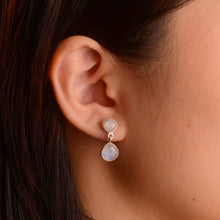 Load image into Gallery viewer, 8 mm. Pear Cabochon White Indian Moonstone Drop Earrings