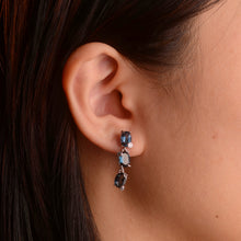 Load image into Gallery viewer, 5 x 7 mm. Oval Cut London Blue Brazilian Topaz with Cz Accents Drop Earrings