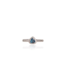 Load image into Gallery viewer, 5 mm. Trillion Cut London Blue Brazilian Topaz with Cz Halo Ring