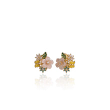 Load image into Gallery viewer, 11 mm. Carved Flower Mother of Pearl with Cz Accents Earrings