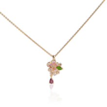 Load image into Gallery viewer, 4 x 6 mm. Pear Cut Purple African Rhodolite Garnet with Cz and Faux Pearl Accents Flower Drop Pendant and Necklace