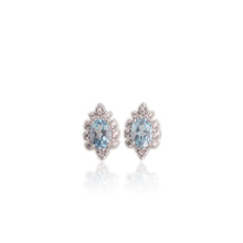 Load image into Gallery viewer, 5 x 7 mm. Oval Cut Swiss Blue Brazilian Topaz with Cz Accents Earrings