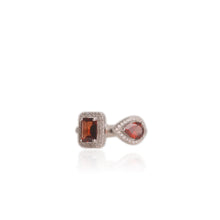 Load image into Gallery viewer, 5 x 7 mm. Octagon Cut Red Mozambican Garnet with Cz Halo Open Ring