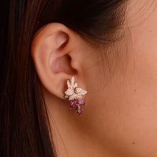 Load image into Gallery viewer, 3 x 6 mm. Marquise Cut Purple African Rhodolite Garnet with Cz Accents Cluster Earrings