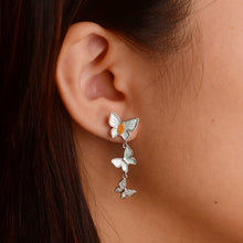 Load image into Gallery viewer, 2.5 x 5 mm. Marquise Cut Orange Ethiopian Opal with Cz Accents Butterfly Drop Earrings