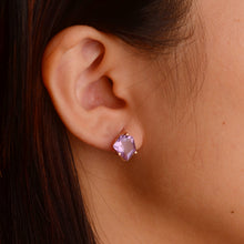 Load image into Gallery viewer, Handmade 8 x 10 mm. Fancy Cut Purple Brazilian Amethyst Earrings (Blemished)