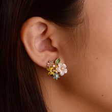 Load image into Gallery viewer, 11 mm. Carved Flower Mother of Pearl with Cz Accents Earrings