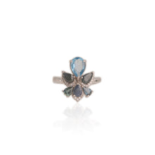 Load image into Gallery viewer, 6 x 8 mm. Pear Cut Sky Blue Brazilian Topaz and Sapphire Cluster Ring