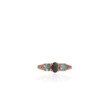 Load image into Gallery viewer, 4 x 6 mm. Oval Cut Blue Green Thai Sapphire and Apatite Trilogy Ring