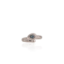 Load image into Gallery viewer, 4 x 6 mm. Pear Cut Blue Thai Sapphire with Cz Halo Open Ring