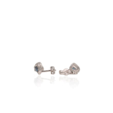 Load image into Gallery viewer, 5 mm. Heart Cut London Blue Brazilian Topaz with Cz Halo Drop Earrings