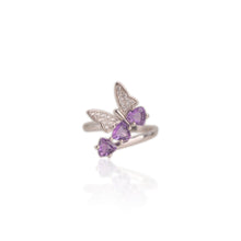 Load image into Gallery viewer, 5 mm. Trillion Cut Purple Uruguayan Amethyst with Cz Accents Butterfly Ring