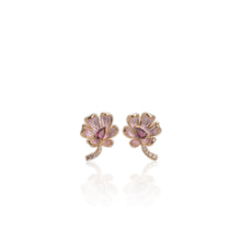 Load image into Gallery viewer, 3 x 5 mm. Pear Cut Purple African Rhodolite Garnet with Cz Accents Flower Earrings (Blemished)