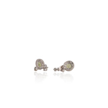 Load image into Gallery viewer, 7 mm. Round Cut Green Pakistani Peridot with Sapphire Accents Drop Earrings