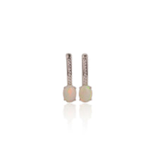 Load image into Gallery viewer, 6 x 8 mm. Oval Cabochon Multi-coloured Ethiopian Opal with Cz Accents Earrings