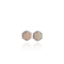 Load image into Gallery viewer, 6 mm. Hexagon Cut Multi-coloured Ethiopian Opal with Cz Accents Earrings