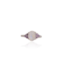 Load image into Gallery viewer, 7 x 9 mm. Oval Cabochon White Indian Moonstone with Cz Amethyst Accents Ring