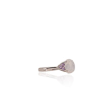 Load image into Gallery viewer, 7 x 9 mm. Oval Cabochon White Indian Moonstone with Cz Amethyst Accents Ring