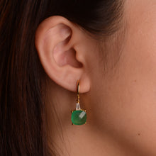 Load image into Gallery viewer, 10 mm. Cushion with Checkerboard Cut Green Botswana Agate with Cz Accents Drop Earrings