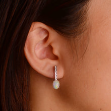 Load image into Gallery viewer, 6 x 8 mm. Oval Cabochon Multi-coloured Ethiopian Opal with Cz Accents Earrings