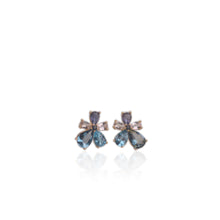 Load image into Gallery viewer, 6 x 9 mm. Pear Cut London Blue Brazilian Topaz, Iolite and Sapphire Cluster Earrings