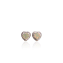 Load image into Gallery viewer, 5 mm. Heart Cut Multi-coloured Ethiopian Opal with Cz Halo Earrings