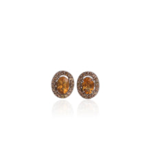 Load image into Gallery viewer, 5 x 7 mm. Oval Cut Yellow Brazilian Citrine with Sapphire Halo Earrings