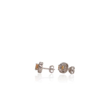 Load image into Gallery viewer, 5 x 7 mm. Oval Cut Yellow Brazilian Citrine with Sapphire Halo Earrings