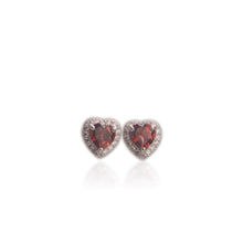 Load image into Gallery viewer, 5 mm. Heart Cut Red Mozambican Garnet with Cz Halo Earrings