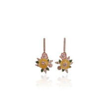 Load image into Gallery viewer, 10 mm. Carved Flower Yellow Mother of Pearl with Cz Accents Drop Earrings
