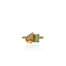 Load image into Gallery viewer, 6 x 9 mm. Pear Cut Yellow Brazilian Citrine and Emerald Ring