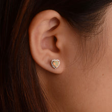 Load image into Gallery viewer, 5 mm. Heart Cut Multi-coloured Ethiopian Opal with Cz Halo Earrings