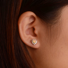 Load image into Gallery viewer, 5 mm. Heart Cut Multi-coloured Ethiopian Opal with Cz Accents Earrings